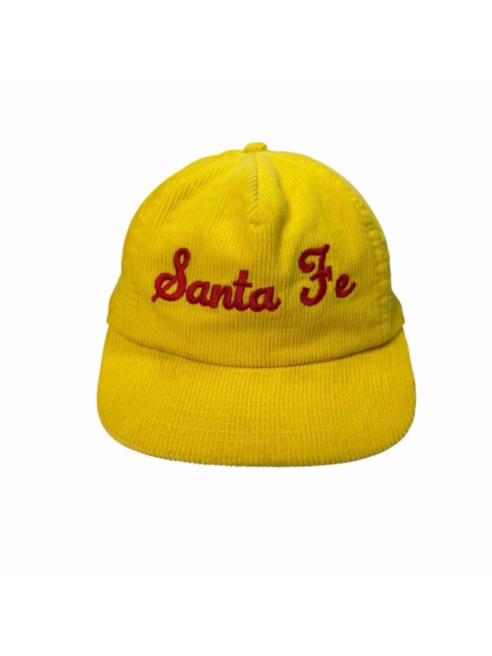 Vintage Santa Fe Yellow Corduroy Snap back Trucker Cap Hat Script